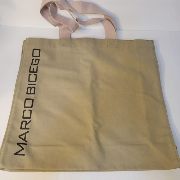 Marco Bicego Handbags - Marco Bicego Tan Canvas Bag Tote With Pink Handles NEW‎